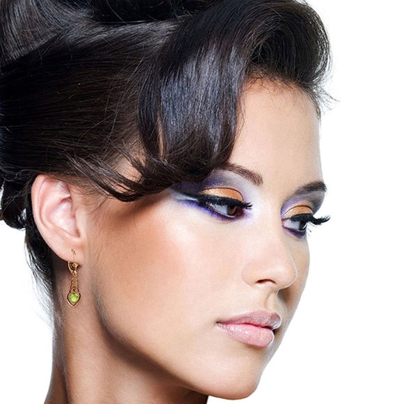 14K. SOLID GOLD EARRINGS WITH NATURAL PERIDOTS - Picture 2 of 6